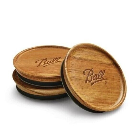 Ball Mason Jar Wood Lids Regular Mouth 3pc Dry Food Storage Airtight Kitchen NEW - Picture 1 of 4